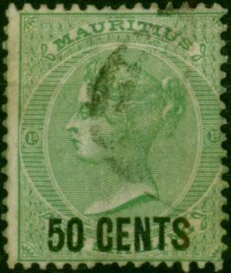 Mauritius 1878 50c on 1s Green SG90 Fine Used (4)