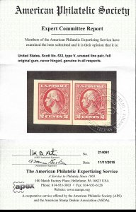 533 Mint,OG,NH... Line Pair... APS Cert... SCV $400.00