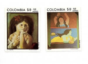 COLOMBIA 1977 WOMEN SUFFRAGE POLITICS ART PAINTING SET OF 2 SCOTT C649/50 MINT