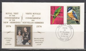 New Hebrides(Fr) Scott 200-1 FDC - 1974 Royal Visit