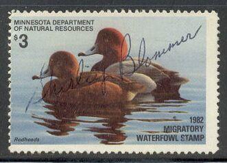 Minnesota Stamp #6 - GREAT -  Redhead Ducks Hunter Signed