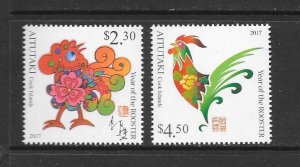 BIRDS - AITUTAKI #646-7 ROOSTERS MNH