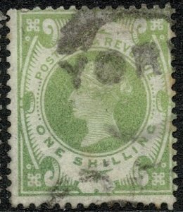 QV Jubilee 1887-92 1/- Dull Green (Shades) Wmk. 49 (Imp Crown) Used S.G. 211