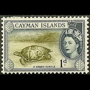 CAYMAN IS. 1953 - Scott# 137 Green Turtle 1d LH