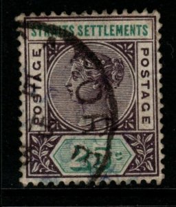 MALAYA STRAITS SETTLEMENTS SG103 1892 25c PURPLE-BROWN & GREEN USED 