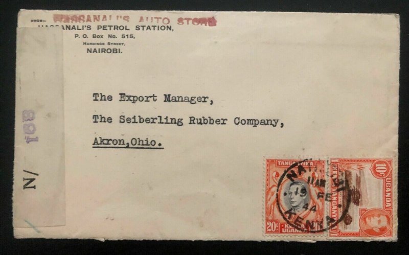 1944 Nairobi Uganda KUT Petrol Station Censored Cover To Akron OH USA