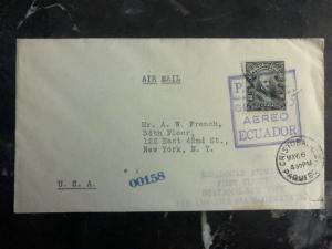 1929 Guayaquil Ecuador First Flight cover FFC to New York USA Via Canal Zone