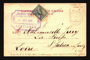 Italy 1902 Postcard to France / Rare Loire Arrival Cancel - Z17895