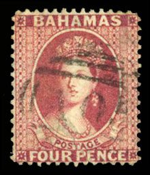 Bahamas #21 Cat$75, 1882 4p rose, used