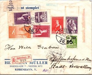 SCHALLSTAMPS - DENMARK 1941 POSTAL HISTORY WWII REG CENSORED SEALED COVER ADDR