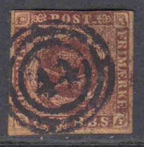 DENMARK 2c CHESTNUT #44 NESTVED CAN +$12.50 $263 SCV F-VF CENTERING