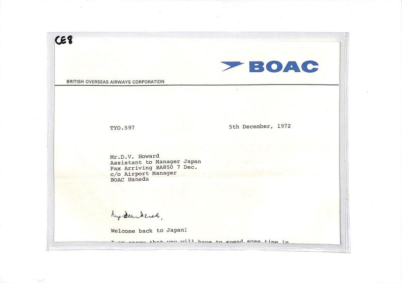 JAPAN AVIATION 1972 GB BOAC Letter *HANEDA AIRPORT* Manager {samwells-covers}CE8