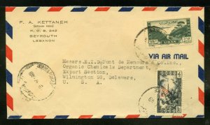 Lebanon Liban 1948 Cover to DUPONT USA  Postal Tax Palestine RA5 on back