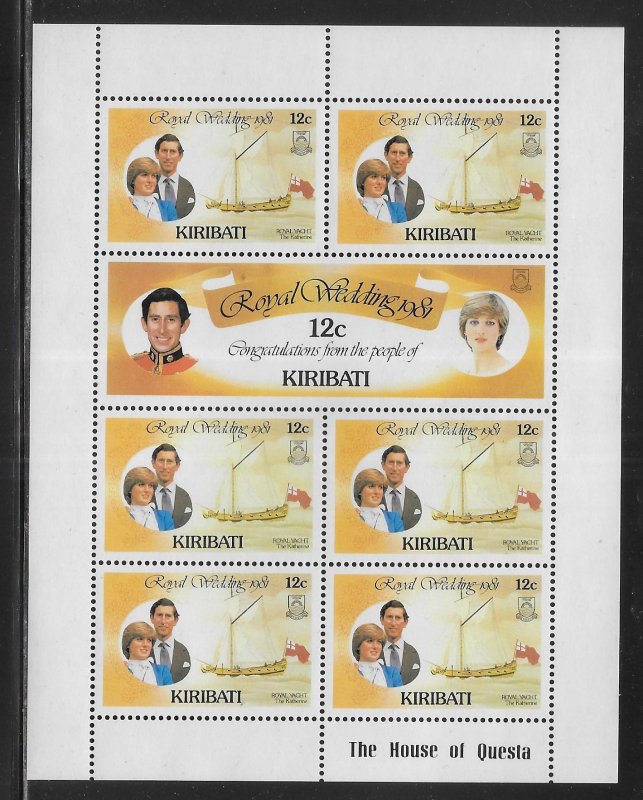 Kiribati 373-378 Diana Wedding set Mini-sheets MNH c.v. $23.55