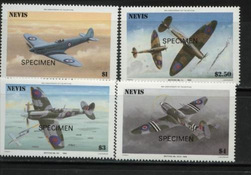 1986 Nevis 50th Anniv Spitfire Fighter Specimens 460-63 MNH