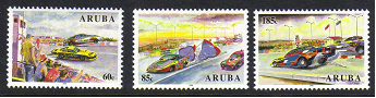 Aruba #261-3 mint set, drag racing, issued 2005