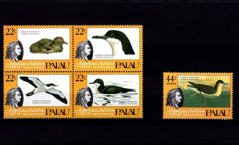 PALAU - 1983 - BIRDS - AUDUBON - DUCK - SHEARWATER - 5 X MINT - MNH SET!