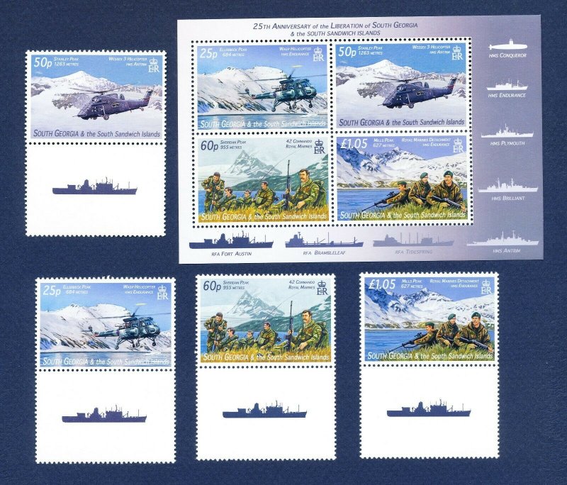 SOUTH GEORGIA - # 350-353 - MNH set & S/S  - Falklands Islands War - 2007