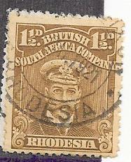 Rhodesia #121   1 1/2p bister brown    (U) CV $2.50