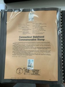 USPS Souvenir Page Scott  1988 Connecticut statehood stamps