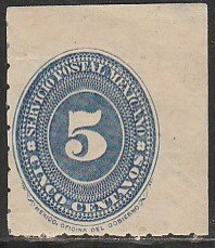 MEXICO 192, 5¢ LARGE NUMERAL, PERF. 6, SHEET CORNER, UNUSED, NO GUM. F-VF.