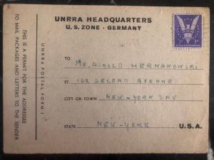 1946 US Zone Germany UNRRA Postcard Cover Latvian Displaced Person DP Camp 2 USA