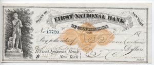 1875 RN-D1 revenue vignetted check First National Bank Cooperstown NY [6440.32]