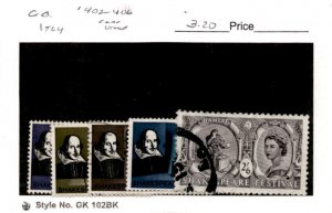 Great Britain, Postage Stamp, #402-406 Used, 1964 Shakespeare (AH)