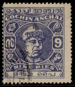 INDIAN STATES - Cochin GVI SG98ab, 9p ultramarine, USED.