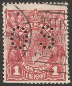 AUSTRALIA 1914 1d KGV, Sc OB21e, ACSC 72, SG O39, Used, O S Official Perfin