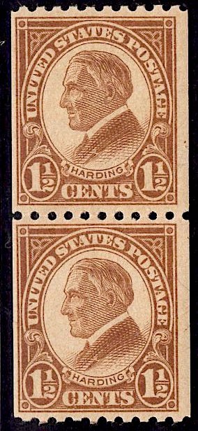US Stamp #605 1 1/2c Harding Coil Pair MINT NH SCV $1.70