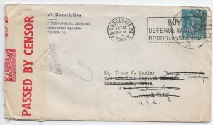 Philadelphia, Pa to Hanumakenda, India 1941 Madras Censor Ty 3a, Sc 8 (C4924)