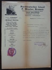 Yugoslavia Ship Boat LLOYD Document ! revenue usa austria italy N6