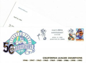 Stockton (CA) Ports 50th Anniversary Baseball Cover Letter Peter O'Malley Signed