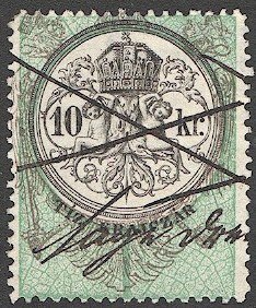 HUNGARY 1868 10kr Military Border Revenue Barefoot #8, Perf 12, Used VF