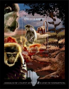 GUINEA - 2012 -Endangered Animals in W. Africa-Perf Souv Sheet-Mint Never Hinged