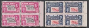 Liberia Sc C68-C69 MNH. 1952 25c + 50c Ashmun, Margin Blocks w/ INVERTED CENTER