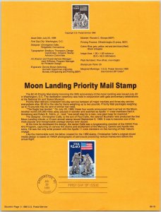 USPS SOUVENIR PAGE MOON LANDING PRIORITY MAIL STAMP 1989