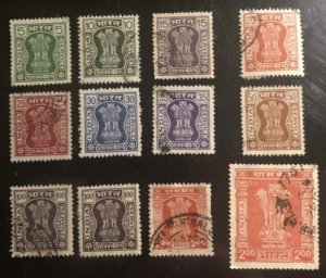 India Scott#O173-O183, O186 F/VF Used  Cat. $7.10