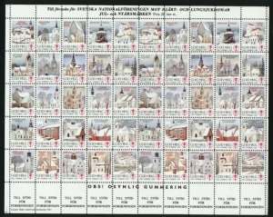 Sweden. Christmas Seal 1982/83 MNH Full Sheet Unfolded. Churches in Sweden.