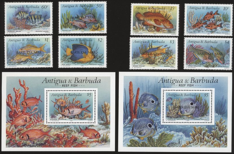 BARBUDA Sc 1123-32 VF/MNH - 1990 Marine Life Complete Set Incl. BOTH S/S