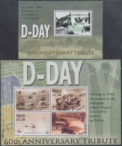 NIUE Sc # 790-1 CPL MNH SHEETLET of 4 & SOUVENIR SHEET 60th ANN of D-DAY