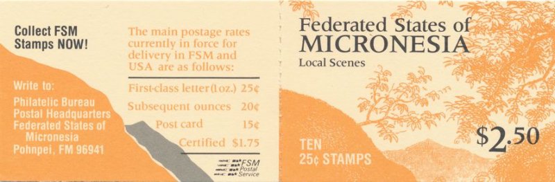 Micronesia sc# 36a MNH Booklet of 10 stamps 25c Tonachau Peak Truk (Chuuk)