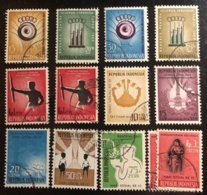 Indonesia Scott#B121...B131 Used Lot of 13 F/VF to XF H Cat. $2.60