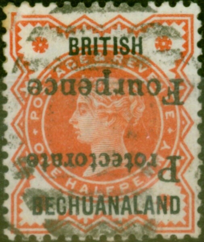 Bechuanaland 1889 4d on 1/2d Vermilion SG53c 'Surch Inverted' Good Used Rare ...