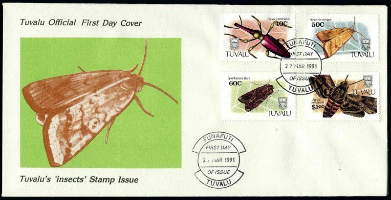 Tuvalu 566-569,FDC.Michel 587-590. Insects 1991.Beetle,Moths.