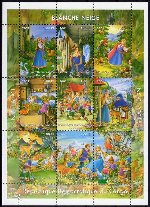 Congo 2001 Snow White and the Seven Dwarfs-Disney-Christmas Sheetlet (9) MNH