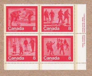 CURLING SKIING SKATING,.. Canada 1974 #647a MNH LR PLATE BLOCK of 4