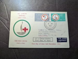 1963 Ireland Airmail First Day Cover FDC Corcaigh to West Nyack NY USA Red Cross