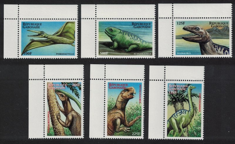 Gabon Prehistoric Animals Dinosaurs 6v Corners 2000 MNH SC#1000-1005